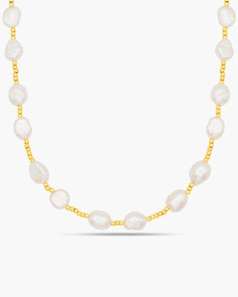 Pearl necklace with gold chain on a white background